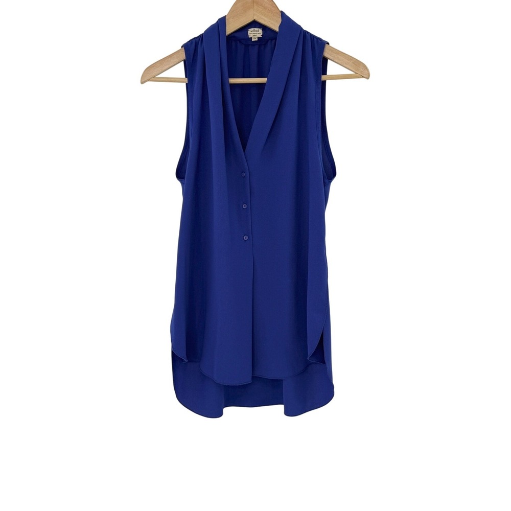 Wilfred Sleeveless Blouse Royal Blue‎ Collared Button Flowy Tunic Sz Sm Preppy